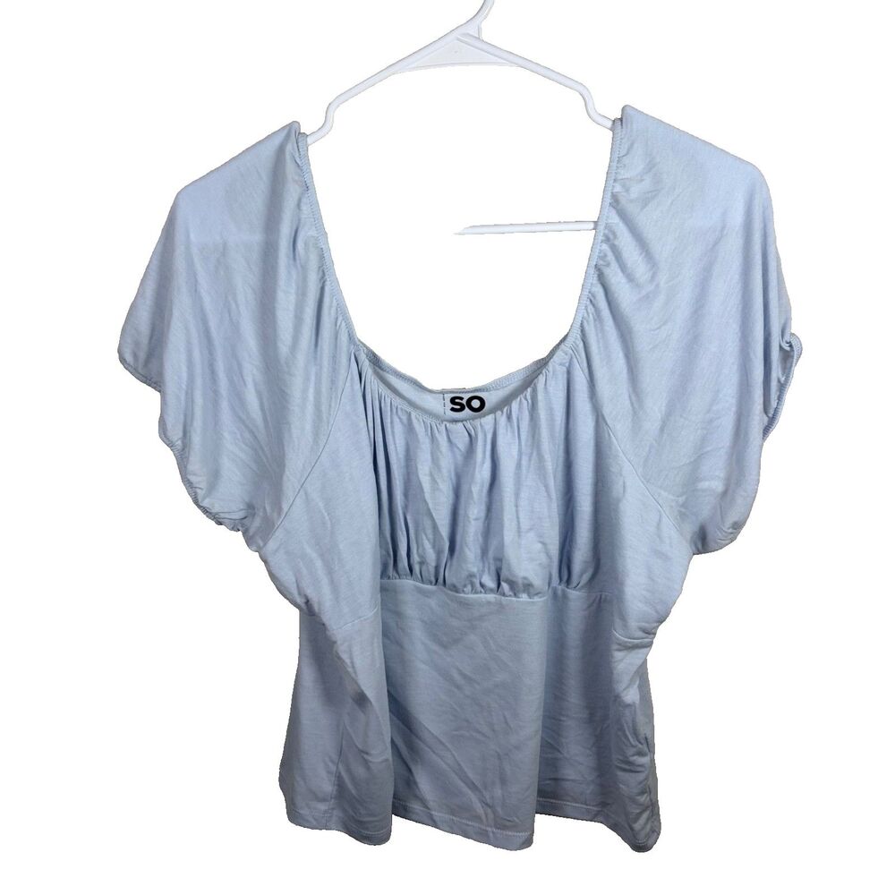 So Blouse Women's XXL Blue Short Sleeve Casual Scoop Sheer Shirt Top